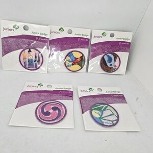 Lot of 5 Girl Scouts Iron-On Junior Badges New In The Packaging.  Items are new